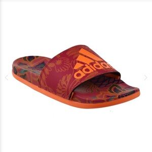 Adidas Red and Orange Floral Slides